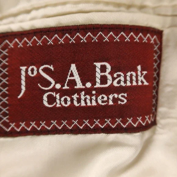 VTG Jos A Bank Jacket 44R L Beige Micro check textured weave 100% Silk Blazer - Picture 8 of 16